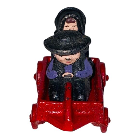Vintage Cast Iron Amish Boy Girl Red Wagon 1997 John Wright Figurines  A929 - Picture 2 of 10